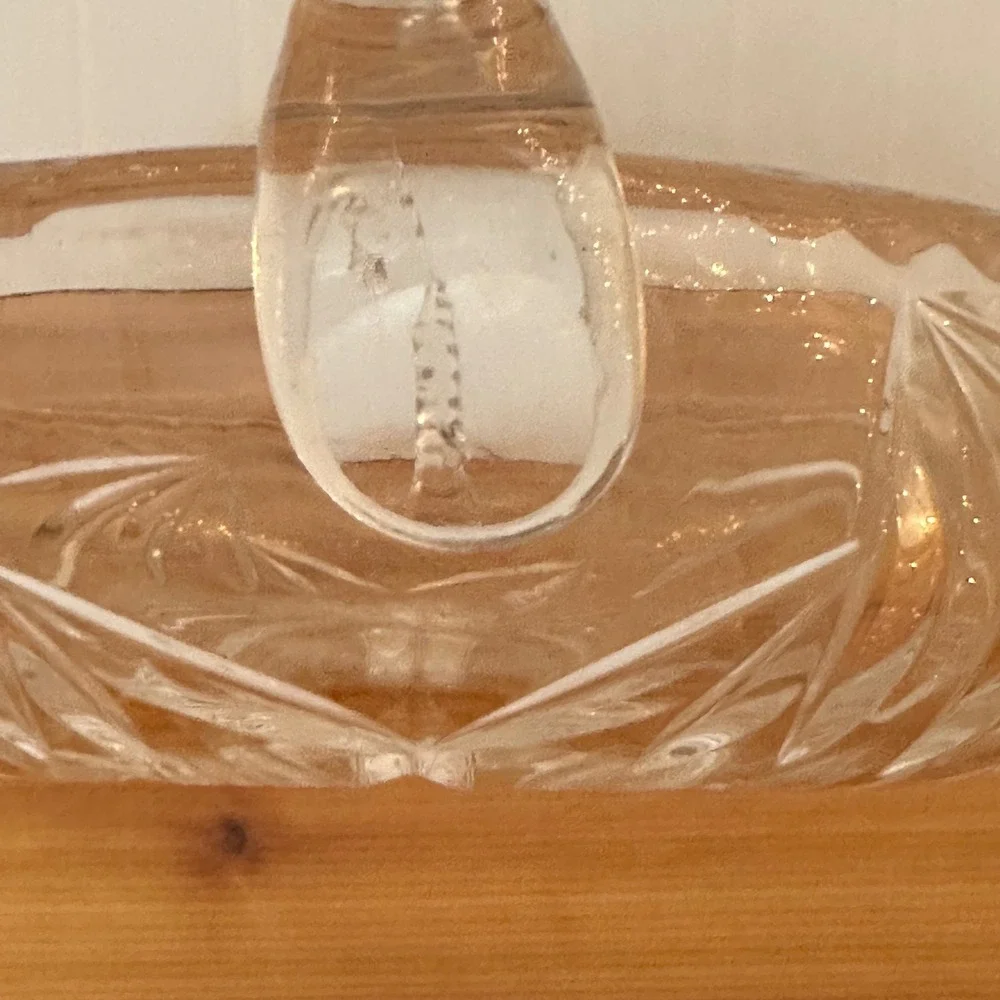Vintage Cut Glass Basket Home Decor Clear Excellent Starburst‎ Fan Pattern